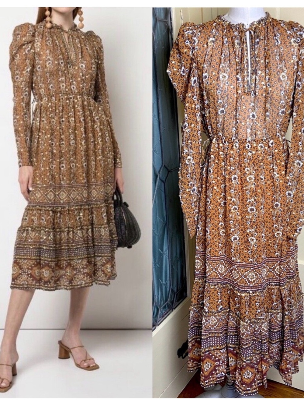 $695 Ulla Johnson Alessandra Lurex Gold MIDI Dress